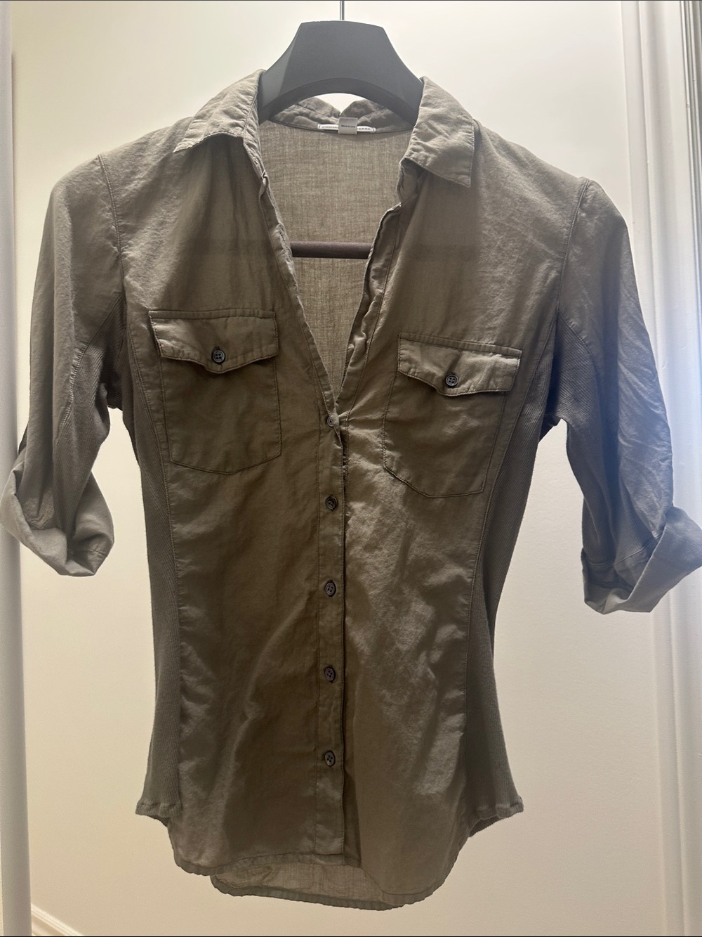 James Perse Olive Green Button-Up Blouse